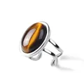 Classic oval tiger's eye gemstone ring with minimalist silver adjustable open band - Tiger Eye Style (BZ0237)