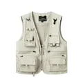 Functional men's outdoor multi-pocket quick-dry mesh fishing vest in classic beige color - Off White