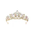 Détail d'un diadème de mariée vintage avec cristaux multicolores sur base dorée - Style Strass Couleur AB / Or