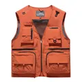 Professional men's outdoor quick-dry fishing vest with multiple pockets in orange. - Brick Red