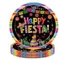 Bunte mexikanische Fiesta-Pappteller mit Piñata- und Kaktus-Motiven - 9-Zoll Teller 24 Stück
