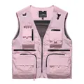 Professional men's outdoor mesh quick-dry multi-pocket fishing vest in soft pink color - Light Pink