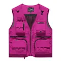 Men's purple quick-dry outdoor fishing vest with multiple pockets and mesh back design - Rose Red