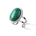 Minimalist geometric silver ring featuring a polished oval green malachite stone inlay - Malachite Green Style (BZ0235)