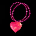 Pink LED glowing heart pendant necklace with metallic pink beads for Valentine's Day - Pink Small Heart Bracelet