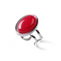 Elegant minimalist silver ring featuring a large oval red stone with an adjustable band - Red Agate Style (BZ0236)