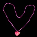 Glowing pink beaded necklace with LED light-up heart pendant for Valentine's Day - Pink Small Heart Bead Chain