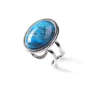 Minimalist silver-toned ring featuring a large oval blue marbled gemstone design - Blue Ripple Style (BZ0239)