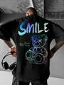Men's oversized black T-shirt featuring a colorful Gothic bear graphic on back - S / Black 1 (Rainbow Gradient Print)