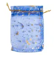 Elegant blue organza drawstring gift pouch with golden star and moon pattern for jewelry - Sapphire Blue