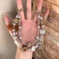 Luxury handmade beaded phone strap with rhinestones and pom-pom charm for bags - Brown Pom Pom Light Luxury Beaded Style (A5-Q)