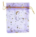 Purple organza drawstring gift bag with gold star and moon patterns - Light Purple