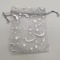 Silver star and moon organza drawstring bag for jewelry storage and gift packaging - White Silver