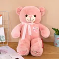 Ours en peluche rose doux avec nœud en soie et broderie de cœur pour cadeau d'anniversaire - Ours Câlin Rose / 55 cm