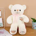 Ours en peluche blanc avec ruban rose et broderie en forme de cœur - Ours Câlin Blanc / 55 cm
