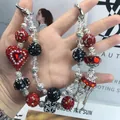 Luxury handmade beaded phone strap with red heart and sparkling crystals beads. - Red Black Crown Jellyfish Heart Style (B2-A)