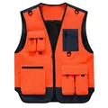 High-visibility orange and navy blue multi-pocket work vest with D-rings - S / Tops / Orange Red
