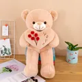 Peluche ours en peluche marron clair tenant un cœur avec broderie rose rouge cadeau - Ours Marron avec Cœur de Roses / 55 cm