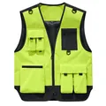 High-visibility fluorescent yellow multi-pocket utility workwear vest with black accents - S / Tops / Fluorescent Green
