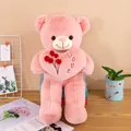 Grande peluche ours en peluche rose avec coeur brodé Love pour cadeau d'anniversaire - Ours Rose avec Cœur de Roses / 55 cm