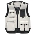 Multi-pocket utility photography vest in grey and black, durable outdoor workwear - S / Tops / White