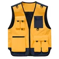 Yellow and navy blue multi-pocket work vest for photography and outdoor activities - S / Tops / Turmeric