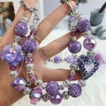 Charming handmade purple beaded bag chain with heart pendants and glitter accents - Purple Phantom Lace Heart Style (B2-K)