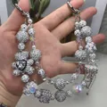 Handmade luxury beaded phone chain with sparkling silver crystal bear and heart pendant - Full Rhinestone Bear Tassel Flower Style (B2-L)