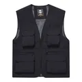 Black multi-pocket utility vest with mesh lining for outdoor activities and photography. - S / Tops / Black