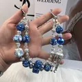 Handmade blue and silver beaded phone strap bag charm with sparkly finish - Deep Blue Rhinestone Phantom Cuboid Style (C2-B)