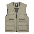 Professional khaki multi-pocket tactical work vest with durable zipper and mesh lining - S / Tops / Khaki