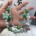 Luxurious handmade green and silver beaded phone chain with a sparkling butterfly charm - Green Butterfly Jellyfish Tassel Style (C2-I)