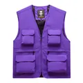 Men's purple multi-pocket utility vest for outdoor photography and work - S / Tops / Purple