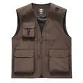 Professional multi-pocket brown utility vest for outdoor photography and workwear use - S / Tops / Coffee