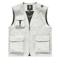 Light grey multi-pocket utility vest for outdoor activities, workwear and photography - S / Tops / Off-white