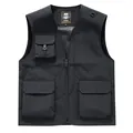 Black multi-pocket work vest with V-neck and mesh lining for outdoors - S / Tops / Black