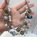 Handmade beaded phone chain and bag charm with luxury brown glitter beads - Coffee Glitter Bear Crown Tassel Style (C2-Y)