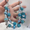 Blue glitter bear beaded phone strap and bag charm with pink heart jewel - Sky Blue White Glitter Bear Style (D2-E)