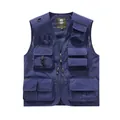 Durable dark blue multi-pocket cargo vest for outdoor photography and functional workwear. - S / Tops / Sapphire Blue