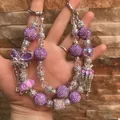 Handmade purple and silver beaded phone chain with a sparkling rhinestone butterfly charm - Purple Butterfly Tassel Rhinestone Style (E1-23)