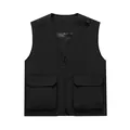 High-quality black multi-pocket utility workwear vest with functional zipper for outdoors - S / Black