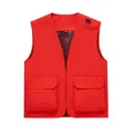 Professional bright red multi-pocket utility work vest with front zipper closure - S / Red