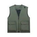Army green multi-pocket outdoor work vest featuring a front zipper and mesh lining - S / Tops / Army Green