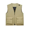 Khaki multi-pocket utility vest workwear for outdoor and fishing activities - S / Tops / Khaki