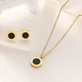 Minimalist gold titanium steel jewelry set featuring Roman numeral round pendants - 34b4 Gold Set