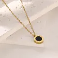 Minimalist titanium steel gold necklace with Roman numeral black pendant - 34b4 Gold Necklace