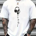 Herren T-Shirt in Weiß mit Kurzarm und stylischem Kopfhörer- sowie Musik-Lebens-Print - XS / Weiß