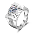 Klassieke één karaat moissanite ring met verstelbare open zilverkleurige band voor dames - Verstelbare open ring / Heren Vierkante Step Cut Stijl (NAN003) / Zilver
