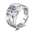 Elegante S925 zilveren ring met moissaniet van 1 karaat en een verstelbare band. - Verstelbare open ring / Golfzijde Vier-Klauw Stijl (NAN011) / Zilver