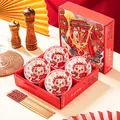 Geschenkset aus Keramikschüsseln und Essstäbchen mit süßem Drachendesign in roter Box - Fische Die Über Das Drachentor Springen (4 Schüsseln 4 Essstäbchen) ♜